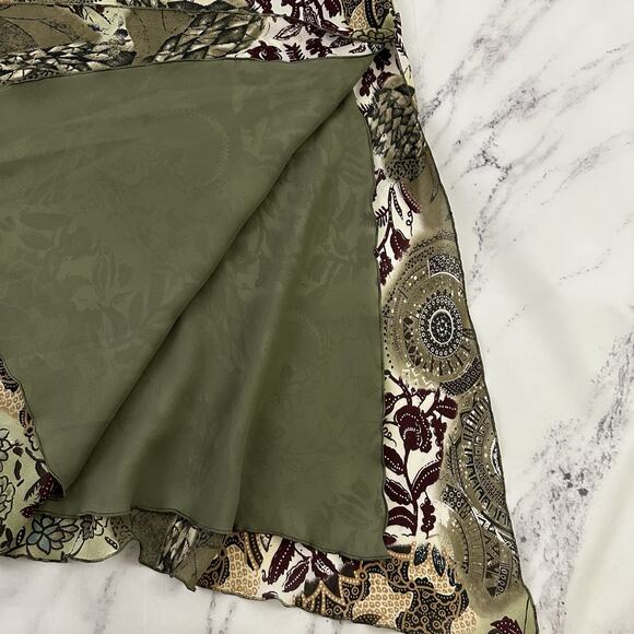 Tribal Womens Vintage Y2k Slip Maxi Dress Size 8 Green Tan Paisley Floral - Picture 5 of 11